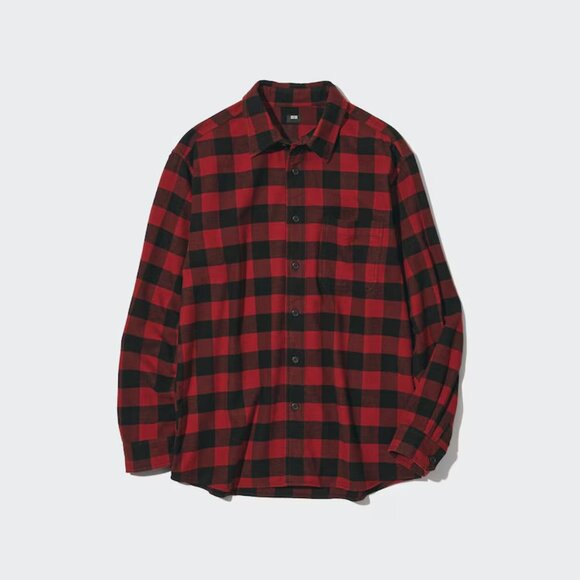 UNIQLO Men's Buffalo Check Flannel Shirt - Red/Black - Size L - Picture 8 of 9